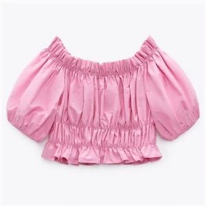 Zara pink poplin off the shoulder top